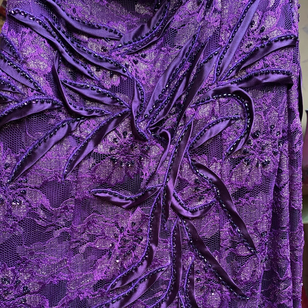 Purple Strapless Mermaid Prom Dress, Lace + Jeweled Detailing - Picture 4 of 6